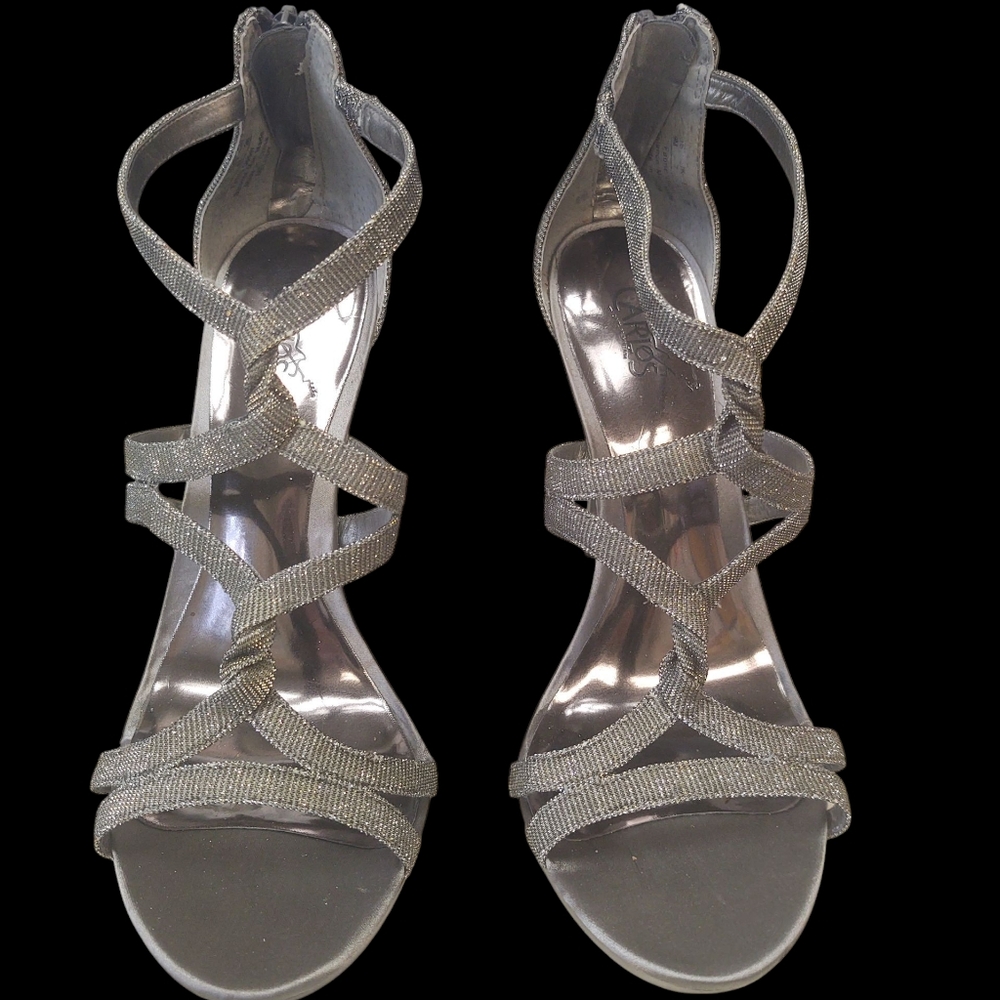 Carlos Santana Metallic Silver  Strappy Heels Size 9 - Picture 2 of 7